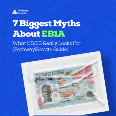 EB1A green card USCIS myths visual; PathwayElevate guide to self-petition approval